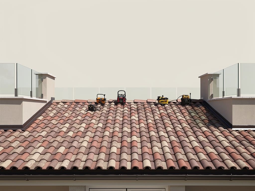 Tecnico durante il controllo di una copertura in tegole